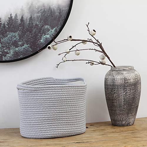 Sea Team Oval Cotton Rope Woven Storage Basket with Handles, Diaper Caddy, Nursery Nappies Organizer, Baby Shower Basket for Kid's Room, 12.2 x 8 x 9 Inches (Small Size, Grey) - Image 4