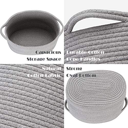 Sea Team Oval Cotton Rope Woven Storage Basket with Handles, Diaper Caddy, Nursery Nappies Organizer, Baby Shower Basket for Kid's Room, 12.2 x 8 x 9 Inches (Small Size, Grey) - Image 5