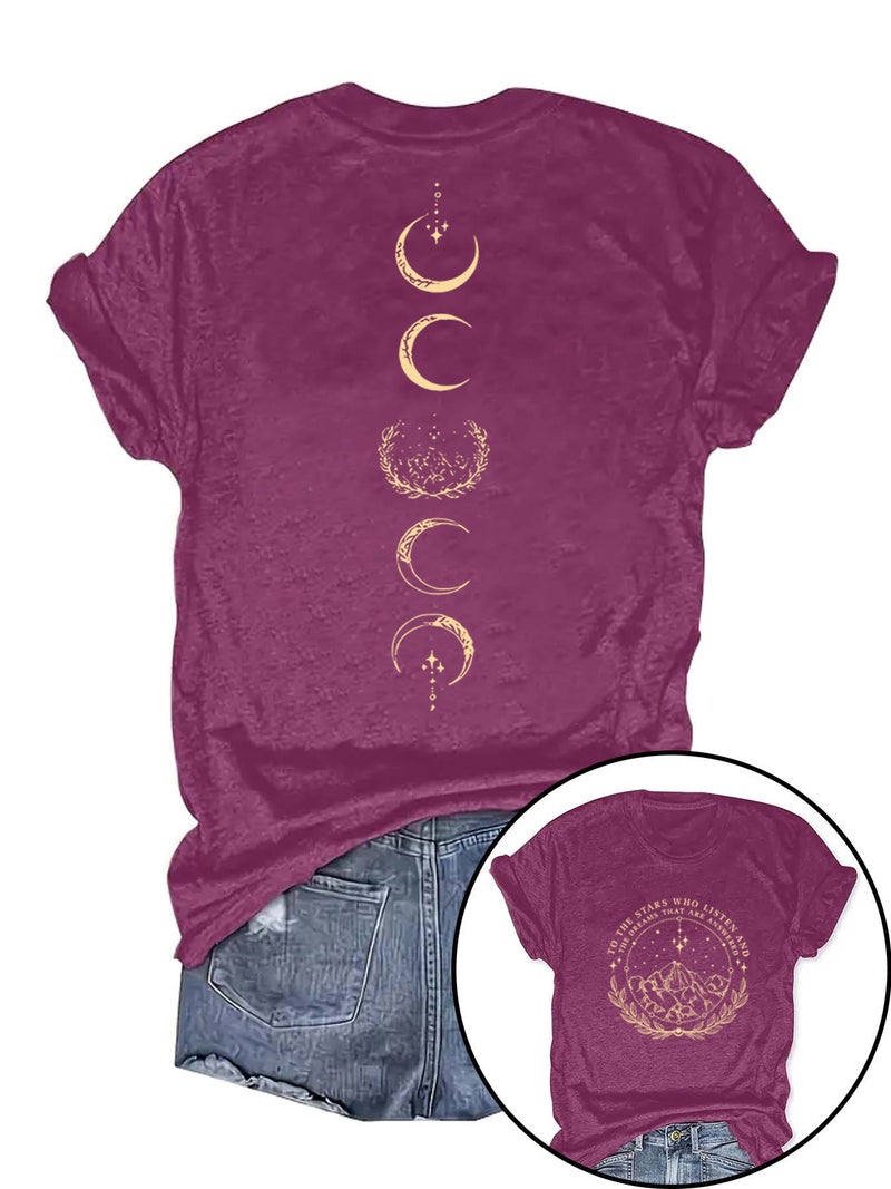 Summer Women'S Retro Moon Pattern Round Neck Short Sleeve Casual Fashion Explosions T-Shirt - Image 4