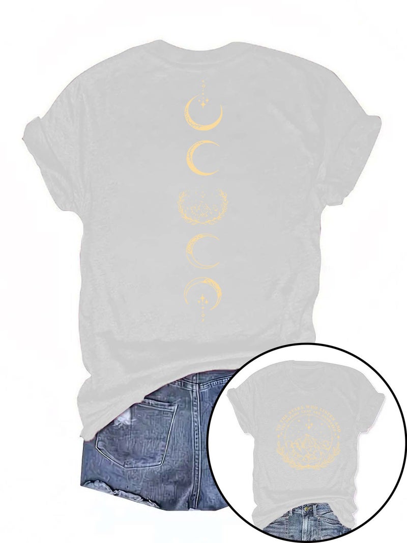 Summer Women'S Retro Moon Pattern Round Neck Short Sleeve Casual Fashion Explosions T-Shirt - Image 1