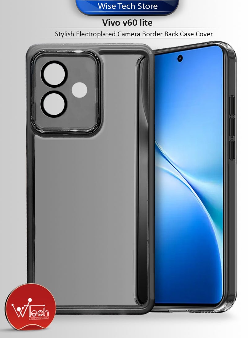 Wtech vivo V60 Lite 5G 2025 Soft Transparent TPU Camera Lens Protection Silicone Ultra Thin Phone Stylish Electroplated Camera Border Back Case Cover - Black - Image 1