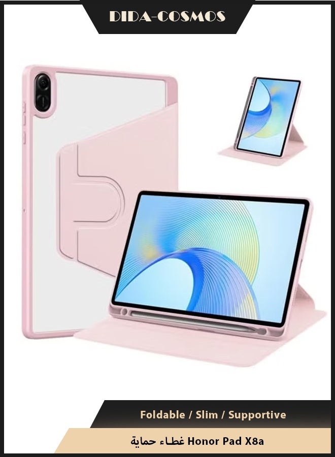 dida-cosmos Clear Back Case Compatible with Honor Pad X8a 11-inch 2024, 360 Degree Swivel Stand Flip Smart Cover Auto Sleep/Wake Case For Honor Pad X8a Tablet (Pink) - Image 1