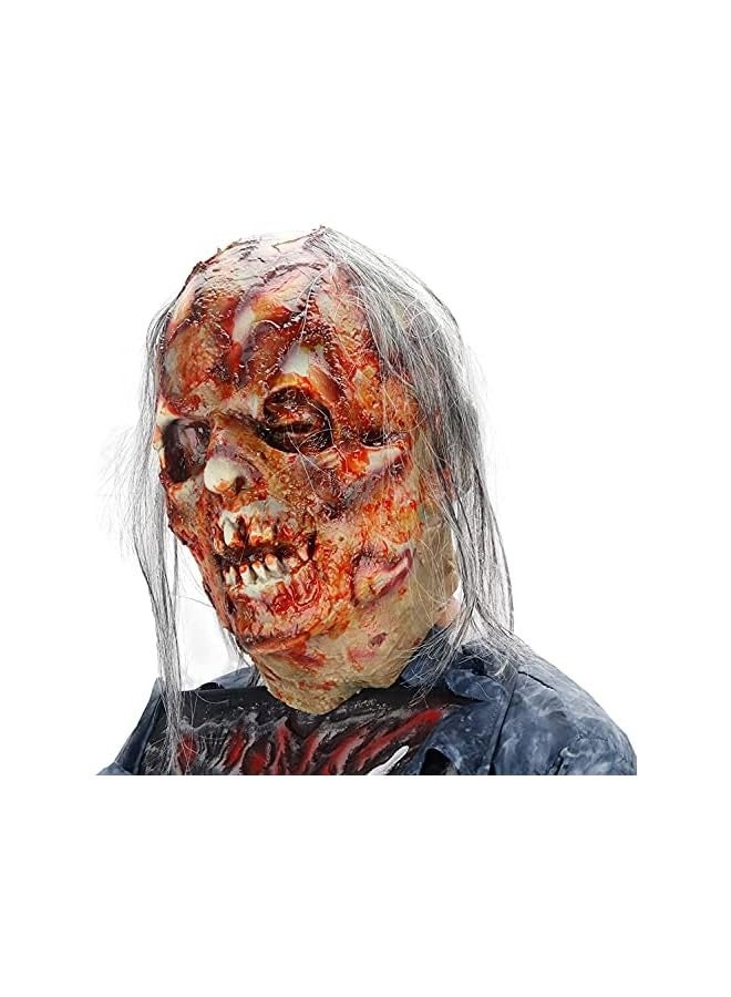 Zombie Mask with Hair Scary Walking Dead Creepy Halloween Costume Party Latex Horror Props - Image 1