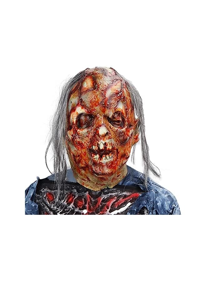 Zombie Mask with Hair Scary Walking Dead Creepy Halloween Costume Party Latex Horror Props - Image 2