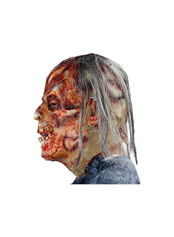 Zombie Mask with Hair Scary Walking Dead Creepy Halloween Costume Party Latex Horror Props - Image 3