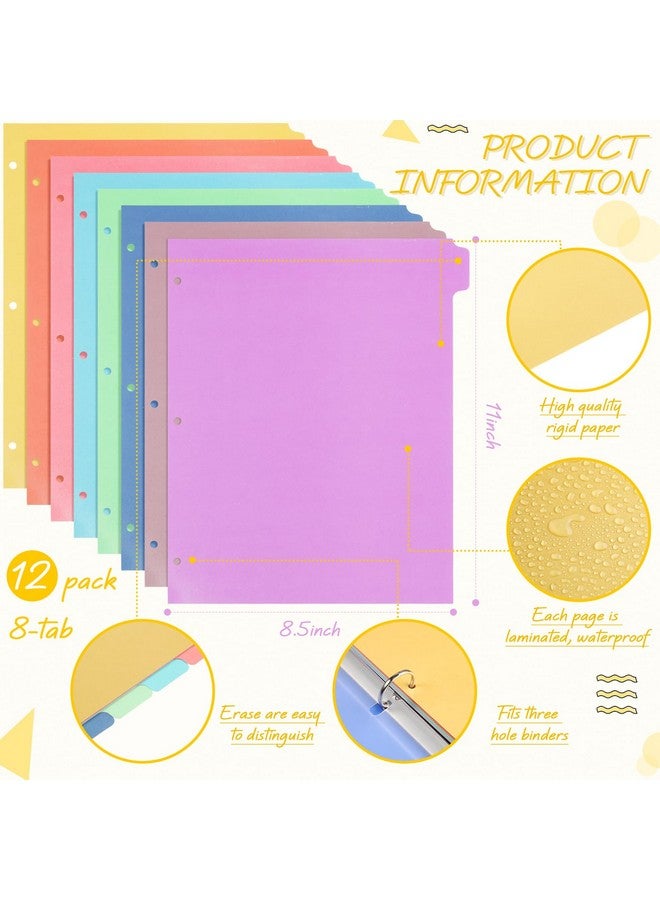 Honoson 12 Sets 8 Tab Binder Dividers For 3 Ring Binders 8.5 X 11 Inch Paper Multicolor Dividers With Plastic Film 3 Hole Punched Page Dividers Sturdy Binder Index Dividers For School (Bright Color)  - Image 2