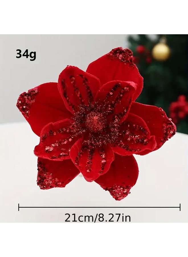 Dark Green Artificial Poinsettia Flower 21cm No Maintenance Holiday Decor - Image 2