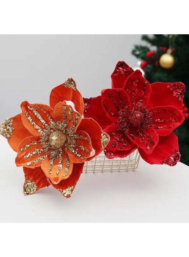 Dark Green Artificial Poinsettia Flower 21cm No Maintenance Holiday Decor - Image 3
