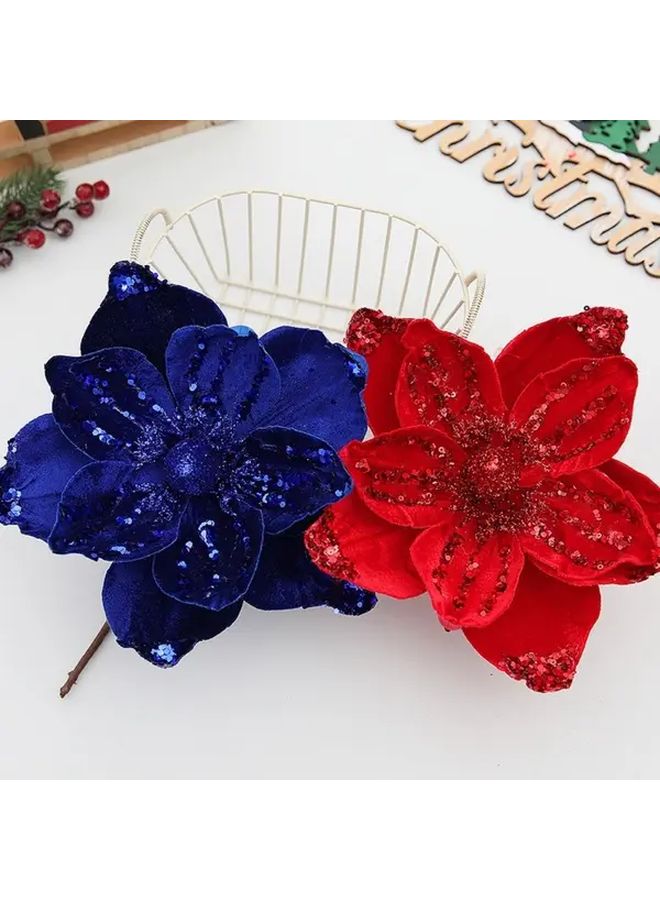 Dark Green Artificial Poinsettia Flower 21cm No Maintenance Holiday Decor - Image 1
