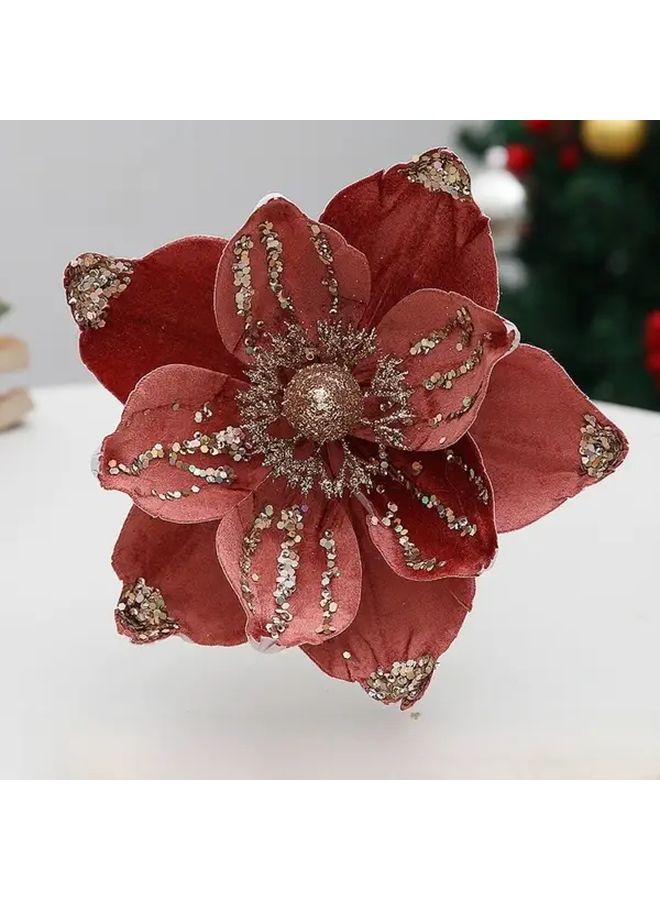Dark Green Artificial Poinsettia Flower 21cm No Maintenance Holiday Decor - Image 4