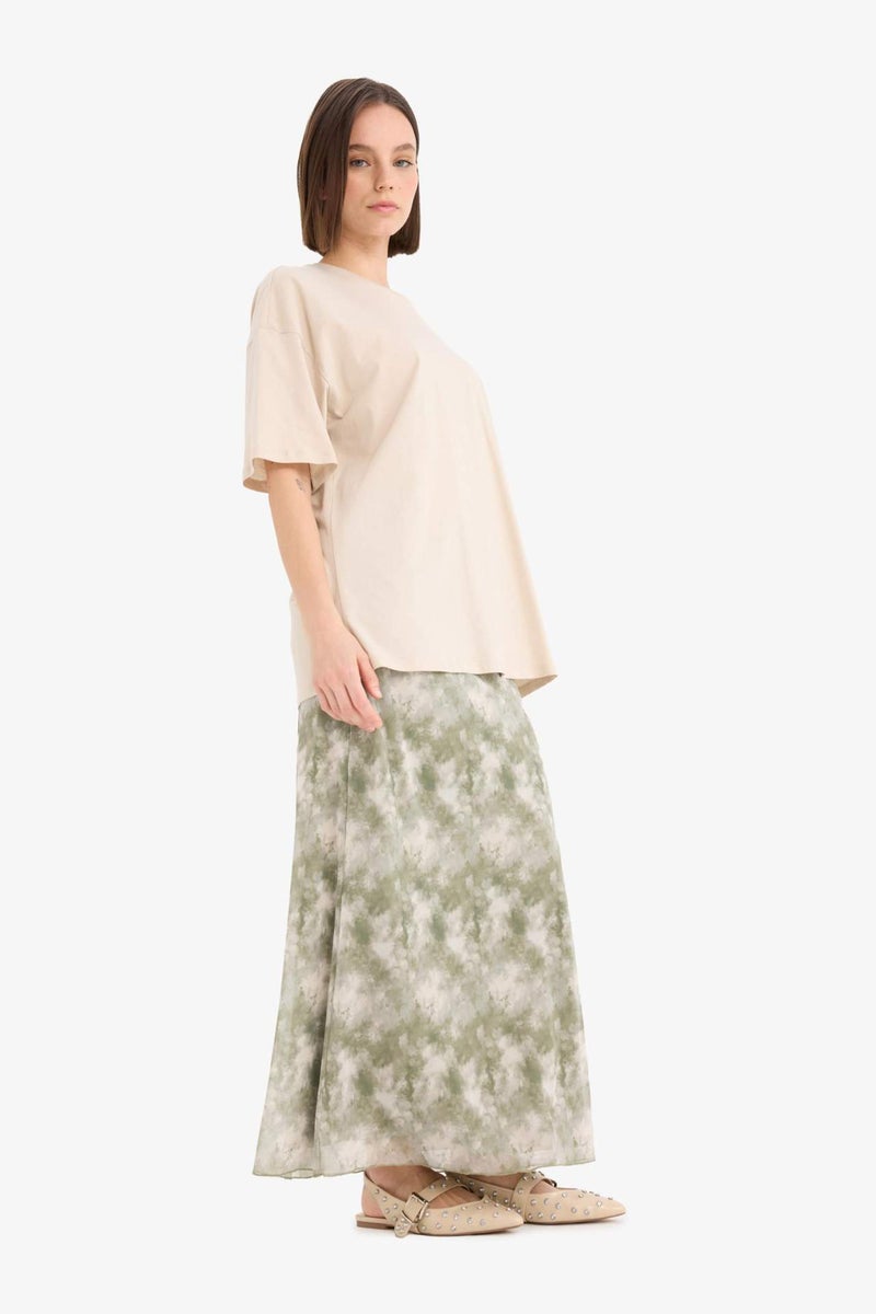 DeFacto A Cut Patterned High Waist Cotton Lining Tulle Maxi Skirt - Image 3