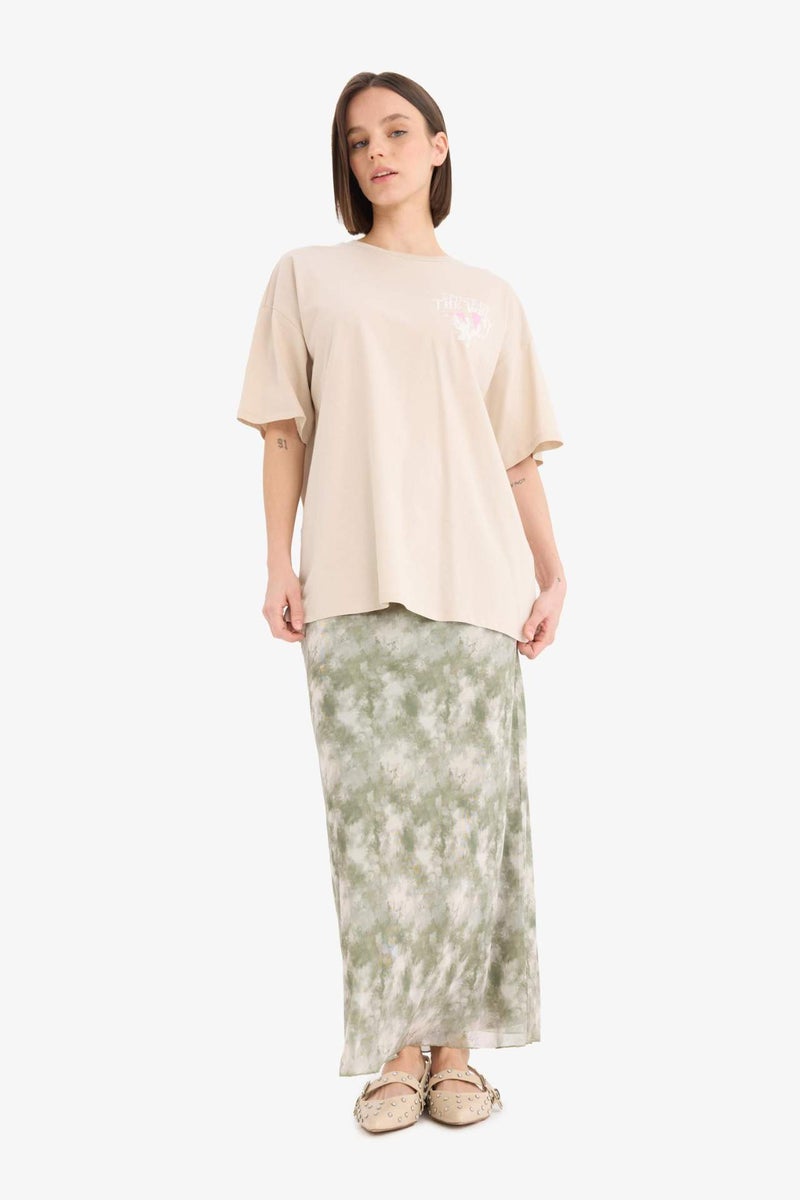 DeFacto A Cut Patterned High Waist Cotton Lining Tulle Maxi Skirt - Image 1