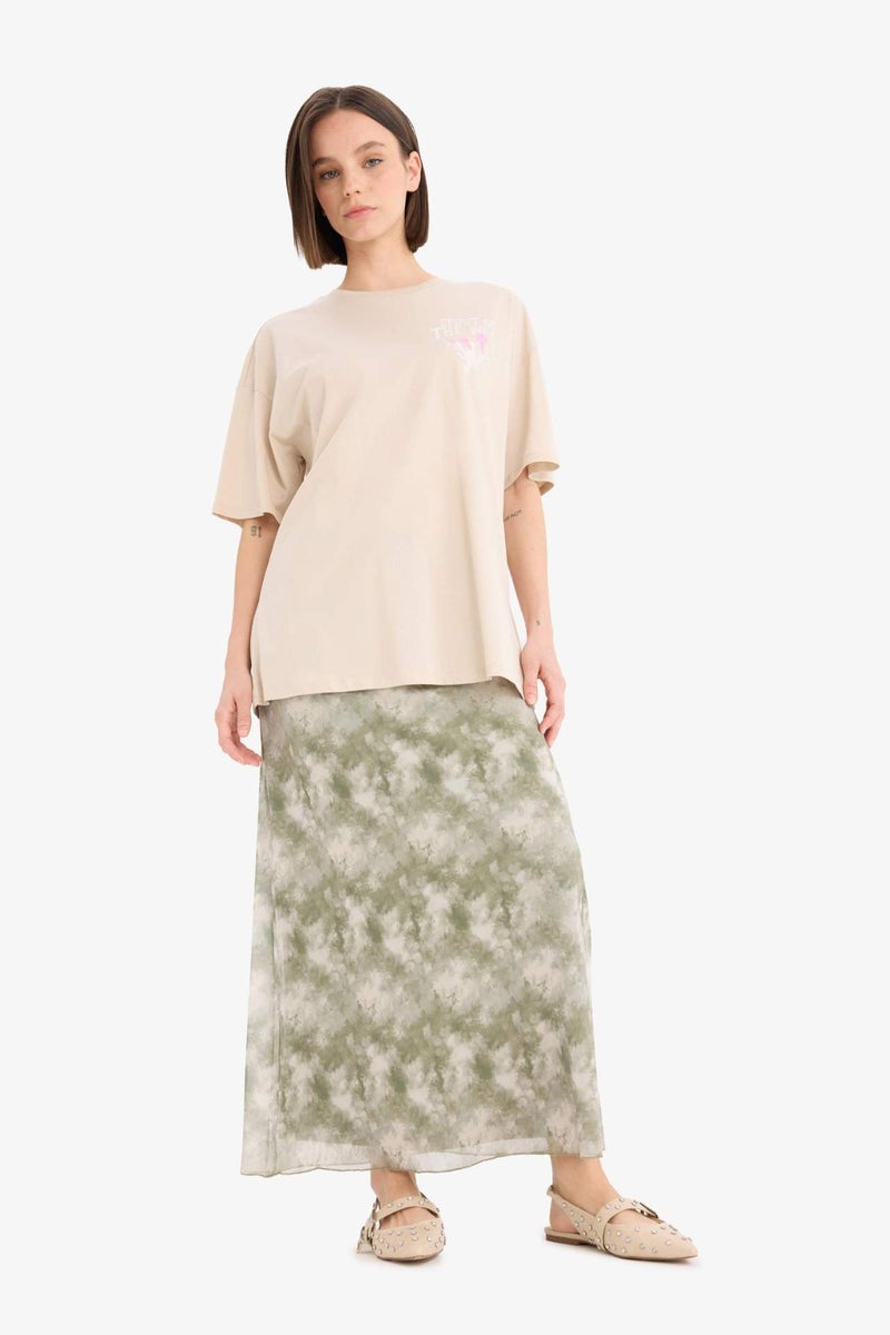 DeFacto A Cut Patterned High Waist Cotton Lining Tulle Maxi Skirt - Image 4