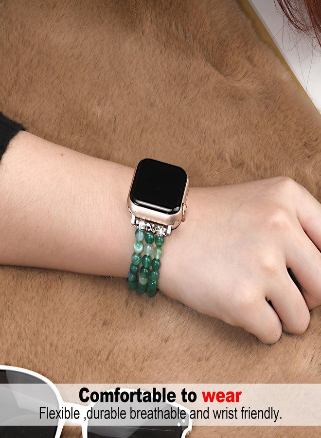 AWSMORE Beaded Watch Band Compatible with Apple Watch Bands for Women 40mm 38mm 41mm, Handmade Elastic Stretch Strap for iWatch Bands Series 10 9 8 7 6 5 4 3 2 1 SE(Green Agate) - Image 3
