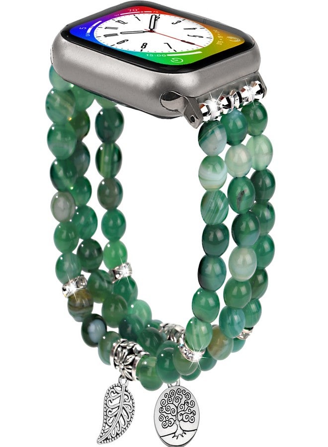 AWSMORE Beaded Watch Band Compatible with Apple Watch Bands for Women 40mm 38mm 41mm, Handmade Elastic Stretch Strap for iWatch Bands Series 10 9 8 7 6 5 4 3 2 1 SE(Green Agate) - Image 1