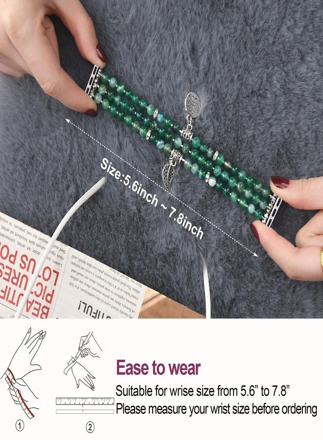 AWSMORE Beaded Watch Band Compatible with Apple Watch Bands for Women 40mm 38mm 41mm, Handmade Elastic Stretch Strap for iWatch Bands Series 10 9 8 7 6 5 4 3 2 1 SE(Green Agate) - Image 4