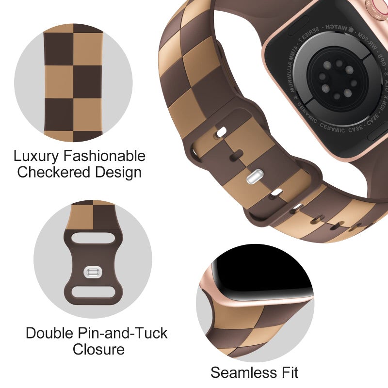 Doasuwish Luxury Checkered Designer Bands Compatible with Apple Watch Band 38mm 40mm 41mm Women Men,Soft Silicone Sport Strap Replacement Wristbands for iWatch Series 11 10 9 8 Ultra/2/3 7 6 5 4 3 2 1 SE/3 - Image 2