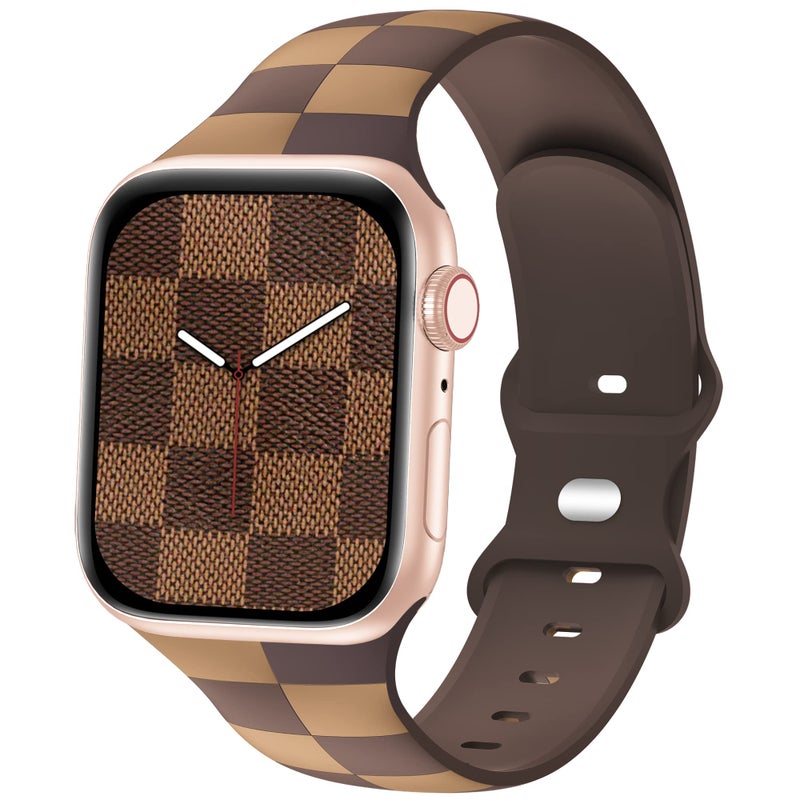 Doasuwish Luxury Checkered Designer Bands Compatible with Apple Watch Band 38mm 40mm 41mm Women Men,Soft Silicone Sport Strap Replacement Wristbands for iWatch Series 11 10 9 8 Ultra/2/3 7 6 5 4 3 2 1 SE/3 - Image 1