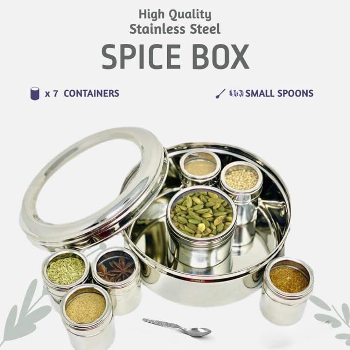 Yes Kitchen 7 IN 1 Stainless Steel Masala Box for Kitchen Spice Box Masala Container Masala Dani with individual See through lid 1 Spoon - Image 5