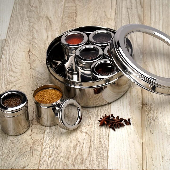 Yes Kitchen 7 IN 1 Stainless Steel Masala Box for Kitchen Spice Box Masala Container Masala Dani with individual See through lid 1 Spoon - Image 2