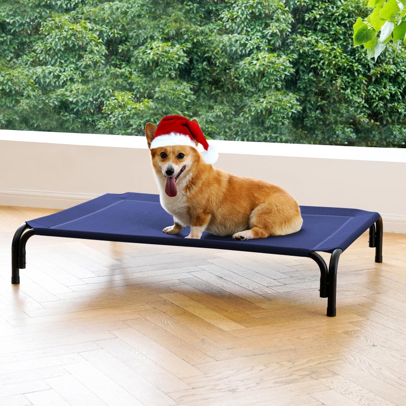 DOPEDIO Elevated Dog Bed Raised Outdoor Dog Cot for Medium Dogs, Installation Requires No Tools, Frame with Washable Cooling Breathable Mesh Anti-Slip Feet, Indoor Pet Bed, Blue, 35.4 Inches - Image 1