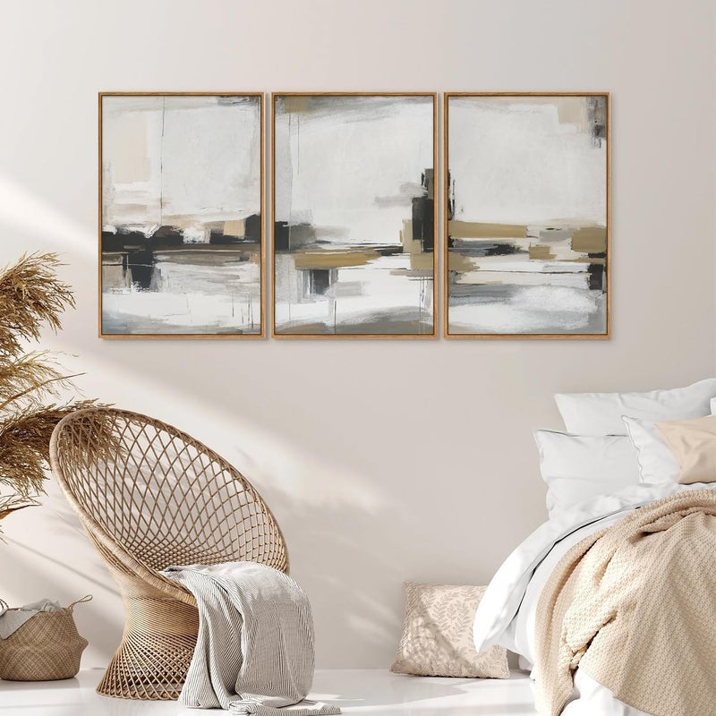 EMODA مجموعة لوحات جدارية قماشية مكونة من 3 قطع بإطار خارجي، مقاس كل منها 30 × 40 سم، مطبوعات قماشية مؤطرة فاخرة لغرفة المعيشة وغرفة النوم والمكتب وديكور المنزل، مجموعة فنية حديثة لتزيين الجدران - Image 4