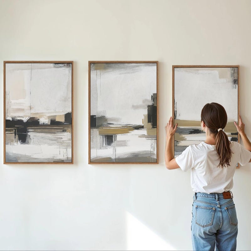 EMODA مجموعة لوحات جدارية قماشية مكونة من 3 قطع بإطار خارجي، مقاس كل منها 30 × 40 سم، مطبوعات قماشية مؤطرة فاخرة لغرفة المعيشة وغرفة النوم والمكتب وديكور المنزل، مجموعة فنية حديثة لتزيين الجدران - Image 2