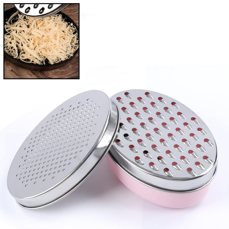 Cheese Grater Citrus Lemon Zester with Food Storage Container Lid Perfect For Hard Parmesan Or Soft Cheddar Cheeses Ginger Vegetables Butter Chocolate Nutmeg Pink