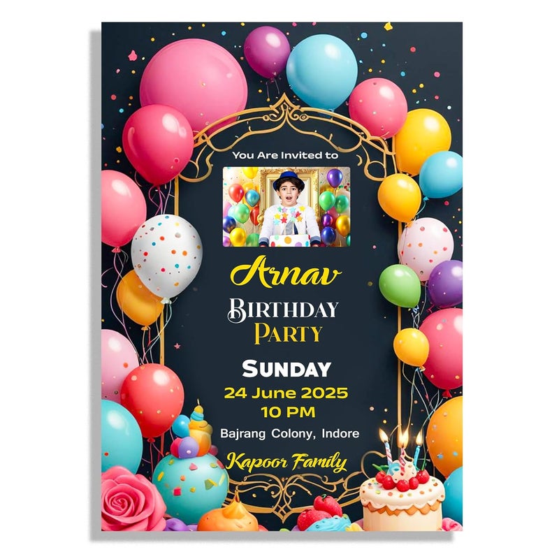 DEEP PRINT MART Birthday Invitation Cards for Kids Set of 25 Personalized Invitation Cards with Plain Envelopes DESIGN07 - Image 2