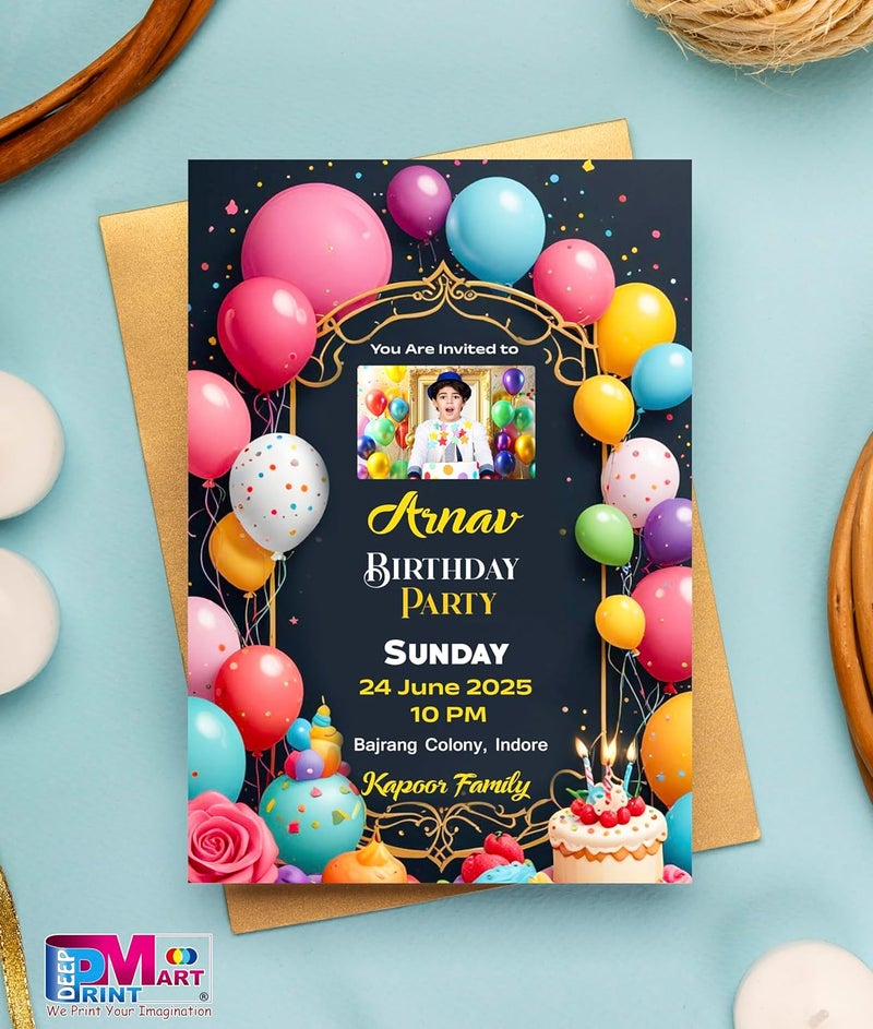 DEEP PRINT MART Birthday Invitation Cards for Kids Set of 25 Personalized Invitation Cards with Plain Envelopes DESIGN07 - Image 1