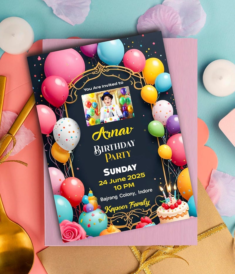 DEEP PRINT MART Birthday Invitation Cards for Kids Set of 25 Personalized Invitation Cards with Plain Envelopes DESIGN07 - Image 3