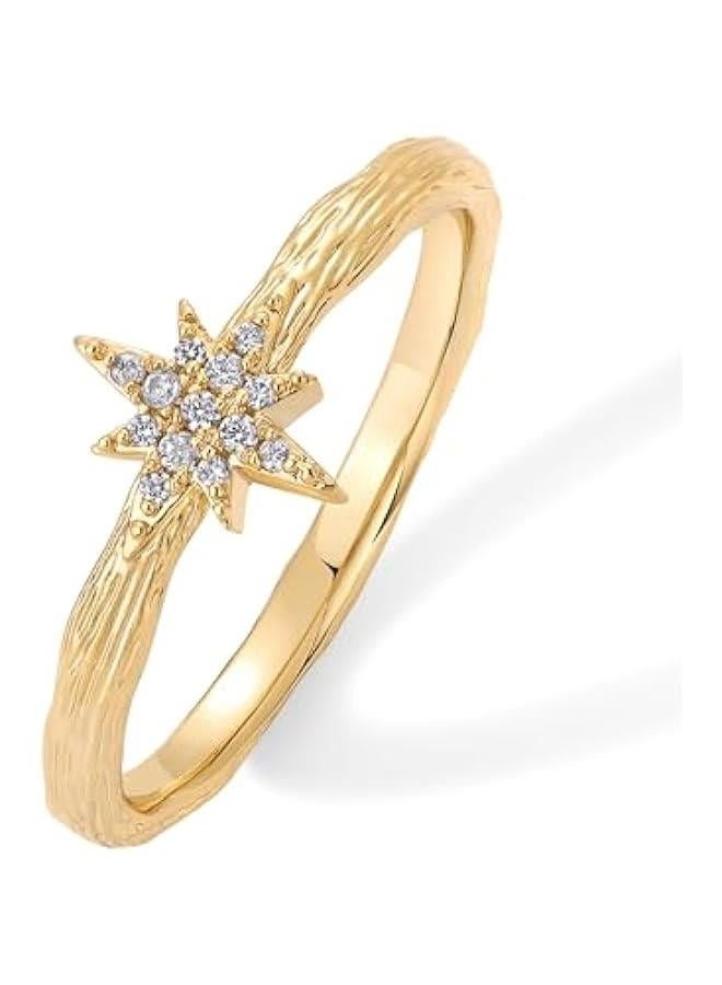 PAVOI 14K Gold Plated Pearl Hammered Ring for Women | Dainty Elegant Stackable Cubic Zirconia Thin Band for Women - Image 1