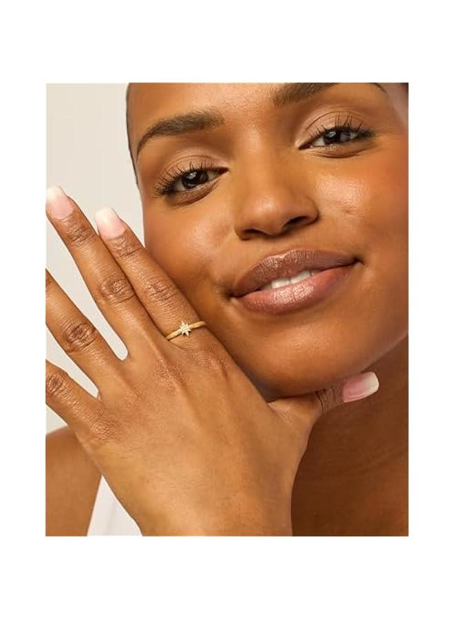 PAVOI 14K Gold Plated Pearl Hammered Ring for Women | Dainty Elegant Stackable Cubic Zirconia Thin Band for Women - Image 2