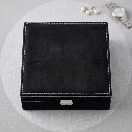 Sodynee Two-Layer Lint Jewelry Box Organizer Display Storage Case with Lock, Black - Image 2