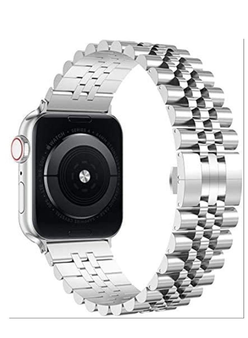 ELTRAZONE Compatible with Apple Watch Band 41mm 40mm 38mm, Stainless Steel Heavy Band with Butterfly Folding Clasp Link Bracelet for iWatch Series8/7/6 /SE Series 5/4/3/Men women,Silver - Image 1