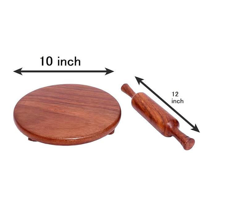 RSPTJM Chakla Belan 10inch Diameter Roti makerchapati maker solid wood rolling pin Boards Belan 12 inch Set Roti Maker for Home chakla belan for kitchen Kitchen Brown - Image 2