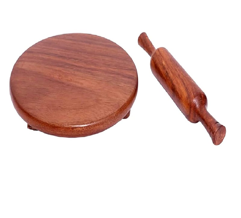 RSPTJM Chakla Belan 10inch Diameter Roti makerchapati maker solid wood rolling pin Boards Belan 12 inch Set Roti Maker for Home chakla belan for kitchen Kitchen Brown - Image 1