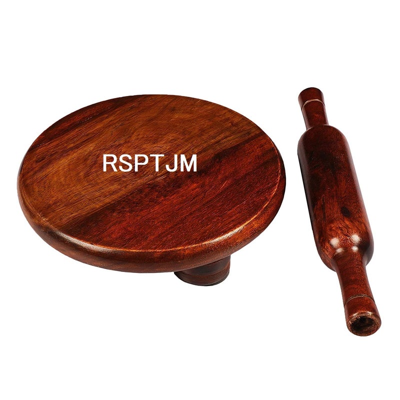 RSPTJM Chakla Belan 10inch Diameter Roti makerchapati maker solid wood rolling pin Boards Belan 12 inch Set Roti Maker for Home chakla belan for kitchen Kitchen Brown - Image 3