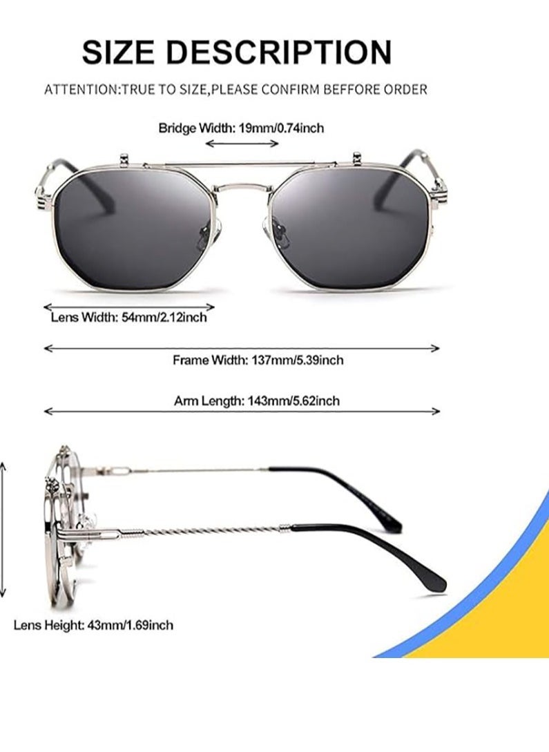 Fashion Polarized Sunglasses, Flip Up Sunglasses, Shades UV Protection Sun Glasses, Men Women Polarized Steampunk Flip Sunglasses with Double Lenses - Image 3