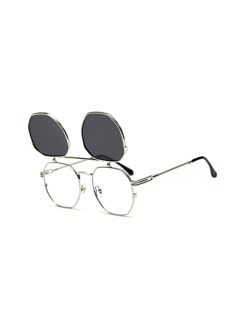 Fashion Polarized Sunglasses, Flip Up Sunglasses, Shades UV Protection Sun Glasses, Men Women Polarized Steampunk Flip Sunglasses with Double Lenses - Image 1