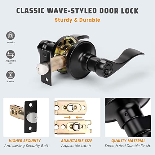 KNOBWELL 1 Pack Wave Style Door Lever Keyed Entry Door Lock Black Door Handles Leverset for Exterior/Interior Doors Matte Black, Reversible for Left/Right Handed - Image 4
