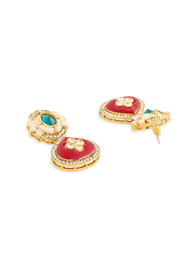 Zaveri Pearls طقم عقد وأقراط وخاتم من الخرز متعدد الألوان مرصع بأحجار زافيري بيرلز وألماس نمساوي للنساء - ZPFK21790 - Image 4