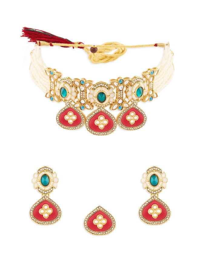 Zaveri Pearls طقم عقد وأقراط وخاتم من الخرز متعدد الألوان مرصع بأحجار زافيري بيرلز وألماس نمساوي للنساء - ZPFK21790 - Image 1