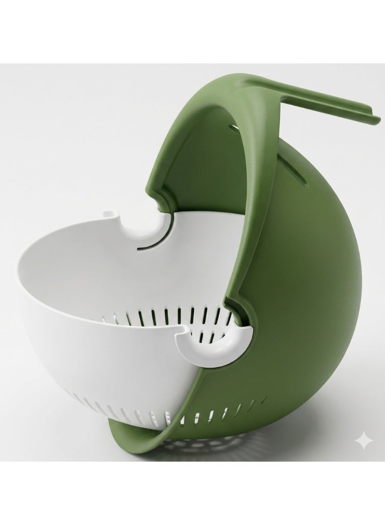 Smartware Turkey Rotta Movable Strainer & Rotating Colander Bowl 2-in-1 - Fruit & Vegetable Washer with Ergonomic Handle - Matcha Green Edition. - Image 1