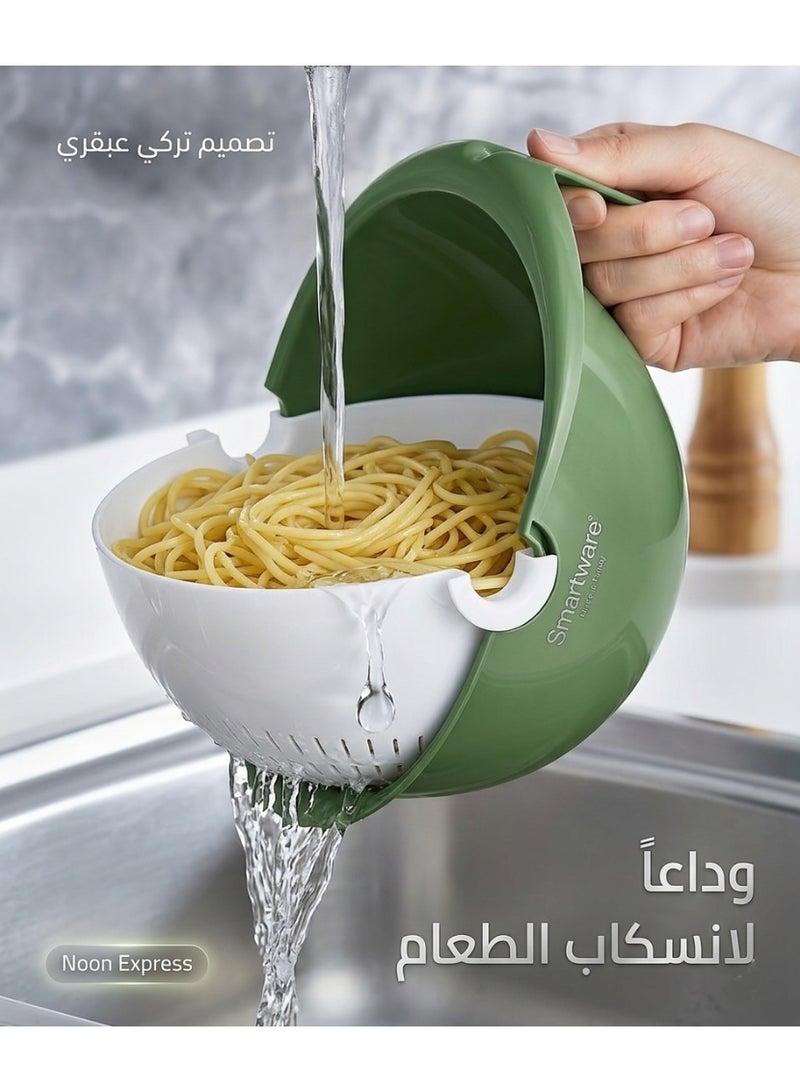 Smartware Turkey Rotta Movable Strainer & Rotating Colander Bowl 2-in-1 - Fruit & Vegetable Washer with Ergonomic Handle - Matcha Green Edition. - Image 2
