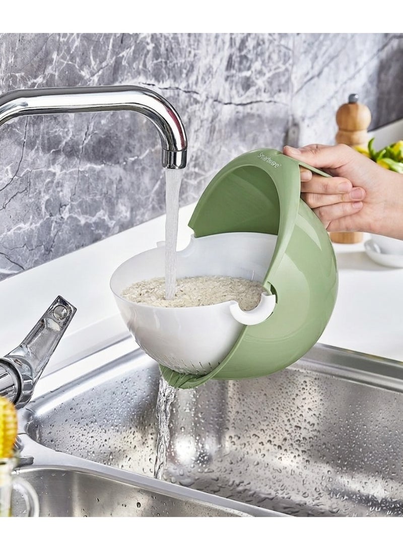 Smartware Turkey Rotta Movable Strainer & Rotating Colander Bowl 2-in-1 - Fruit & Vegetable Washer with Ergonomic Handle - Matcha Green Edition. - Image 3