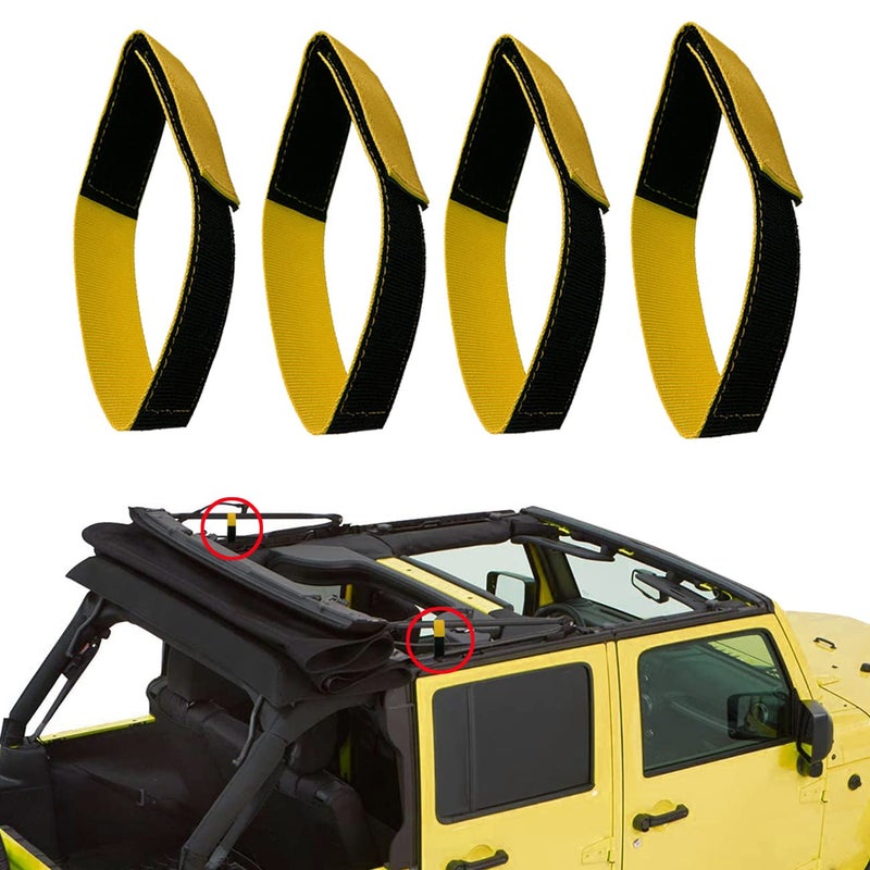 Soft Top Strap for JeepSoft Top Tie Down Straps for Jeep Wrangler JK JKU JL JLUHeavy Duty Rear Window Tie Down StrapsAdjustable Tie Down StrapsYellowPack of 4