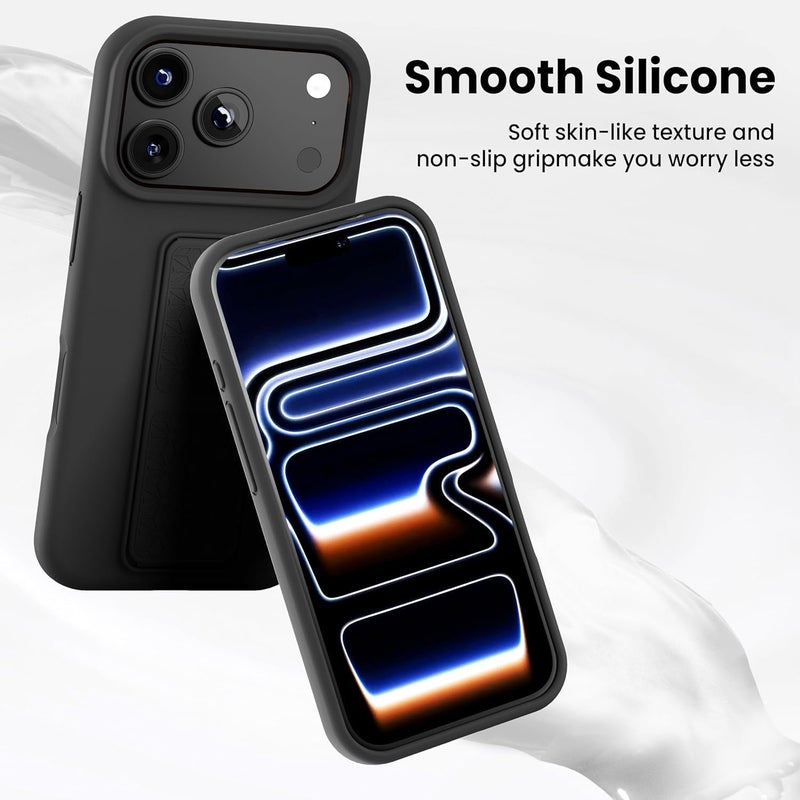 بورتوني حافظة iPhone 17 Pro Max، غطاء ح��مل إصبع مع حامل قابل للطي، حافظة سيليكون ناعمة متعد��ة الحوامل مغناطيسية للسيارة لهاتف iPhone 17 Pro Max مقاس 6.9 بوصة (أسود، iPhone 17 Pro Max) - Image 4
