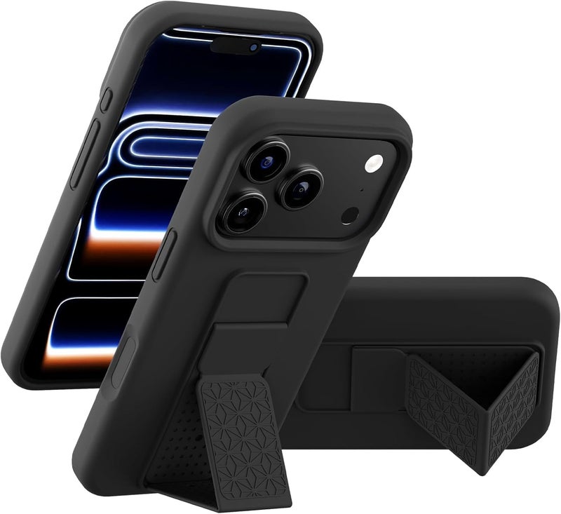 بورتوني حافظة iPhone 17 Pro Max، غطاء ح��مل إصبع مع حامل قابل للطي، حافظة سيليكون ناعمة متعد��ة الحوامل مغناطيسية للسيارة لهاتف iPhone 17 Pro Max مقاس 6.9 بوصة (أسود، iPhone 17 Pro Max) - Image 1