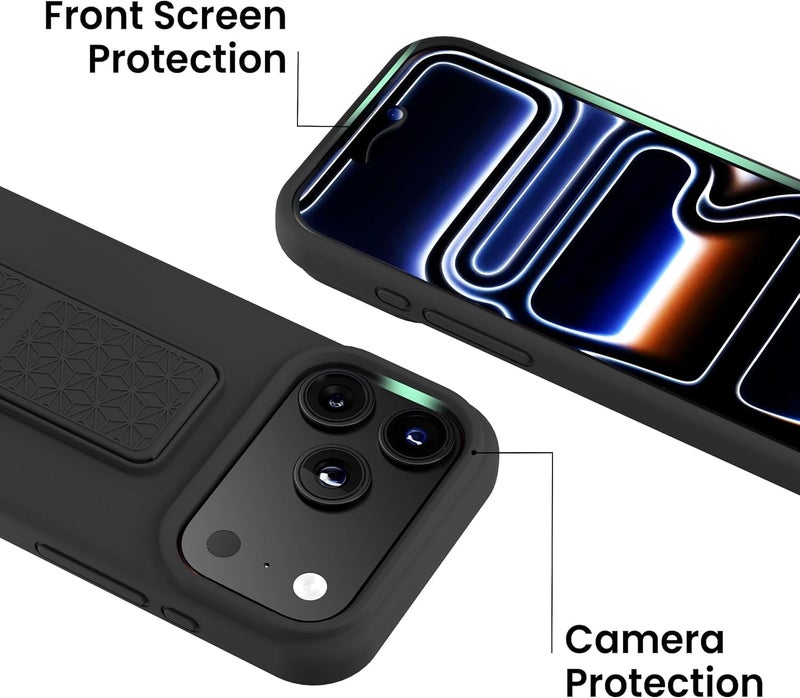 بورتوني حافظة iPhone 17 Pro Max، غطاء ح��مل إصبع مع حامل قابل للطي، حافظة سيليكون ناعمة متعد��ة الحوامل مغناطيسية للسيارة لهاتف iPhone 17 Pro Max مقاس 6.9 بوصة (أسود، iPhone 17 Pro Max) - Image 3